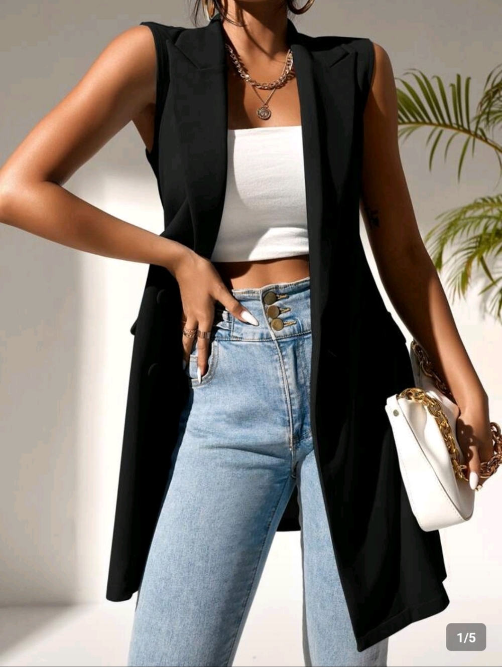 Black Sleeveless Longline Blazer Vest